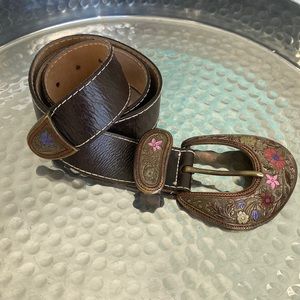 Embroidered Brown Leather Belt